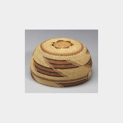 Northwest California Polychrome Twined Basketry Hat