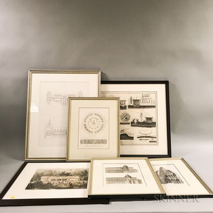 Fourteen Framed Architectural Engravings and Lithographs