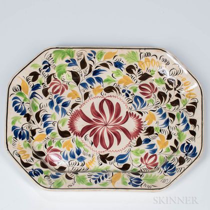 Coxcomb- and Rose-decorated Spatterware Platter