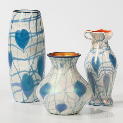 Three Imperial Hearts and Vine Art Glass Vases