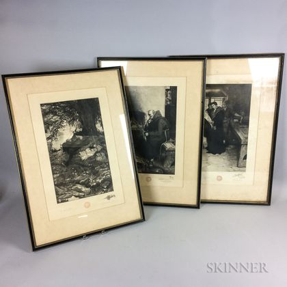 Three Framed Howard Pyle Etchings for the Bibliophile Society