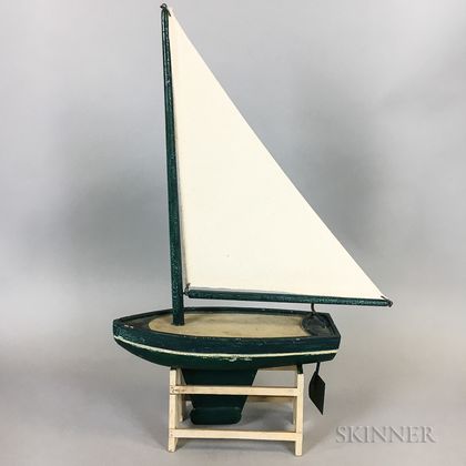 Painted Wood Model of a Sailboat