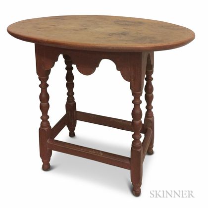 Red-painted Pine and Maple Oval-top Tap Table