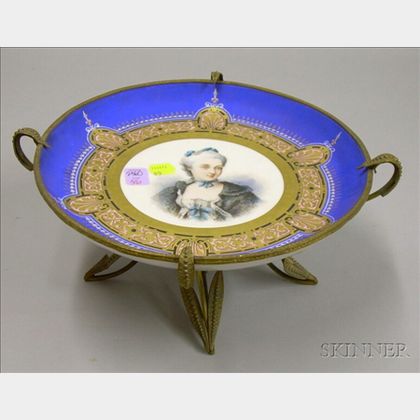 Renaissance Revival Gilt-metal Mounted Hand-painted Porcelain Portrait Plate on Stand
