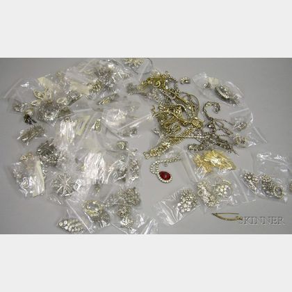 Group of Assorted Vintage to Modern Colorless Paste Costume Jewelry