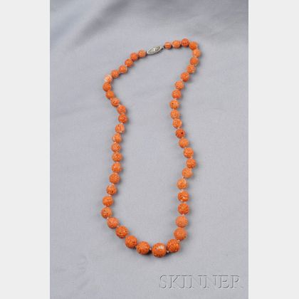 Carved Coral Bead Necklace, China