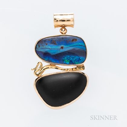 Ostrander 18kt and 14kt Gold, Opal, and Onyx Pendant