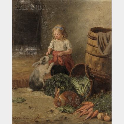 Jan Walraven (Dutch, 1827-1863) Girl with Rabbits
