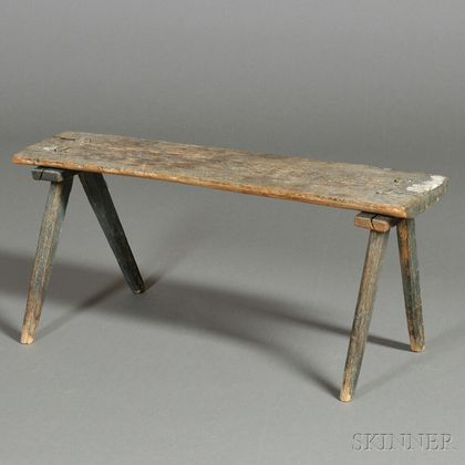 Small Blue-painted Splayed-leg Bench