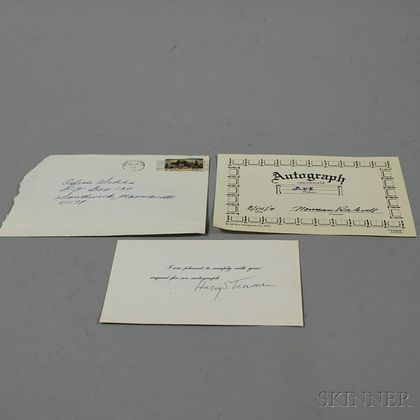 Harry Truman Autographed Card and a Norman Rockwell Autographed Card. Estimate $100-150