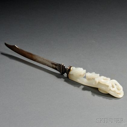 Sterling Silver Letter Opener with Jade Handle