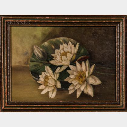 American School, 19th/20th Century Still Life with White Water Lilies