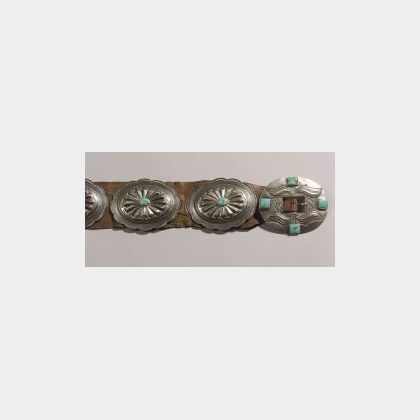 Southwest Man&#39;s Silver and Turquoise Concha Belt