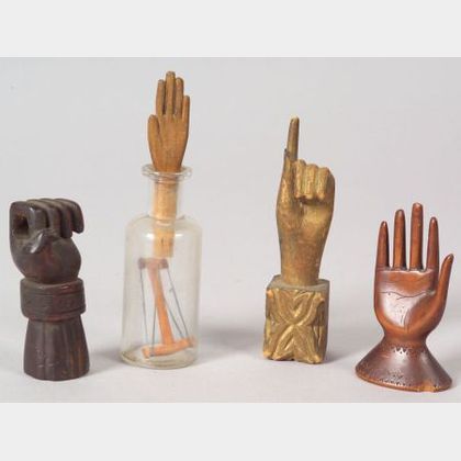 Four Carved Wooden Hand Whimsies