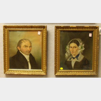 Lot of Two Framed 19th Century Continental School Portraits of a Man and Woman