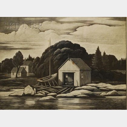 Thomas Willoughby Nason (American, 1889-1971) View of a Boathouse