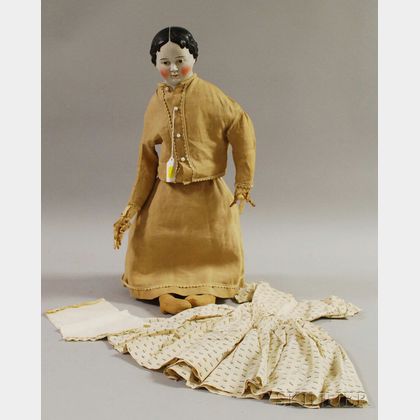 Early Brown-eyed China Head Doll with Additional Dress