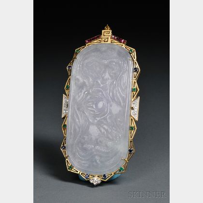 Jadeite Pendant with Precious Stones
