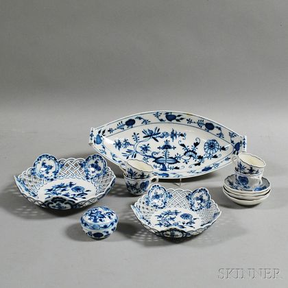 Twelve Pieces of Meissen Blue Onion Porcelain