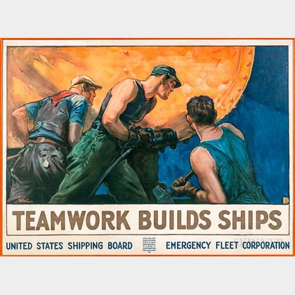 Framed William Dodge Stevens Teamwork Builds Ships Poster