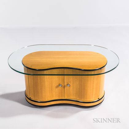 Blonde Wood Kidney-shaped Record Cabinet