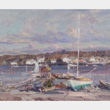 Robert C. Gruppe (American, 20th Century) Bickford Marina from the Artist's Living Room...Gloucester, Massachusetts