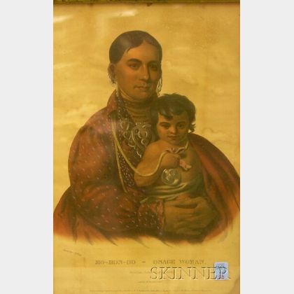Giltwood Framed E.C. Biddle Hand-colored Native American Portrait Lithograph