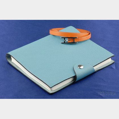 Orange Leather Bracelet and Blue Notebook, Hermes