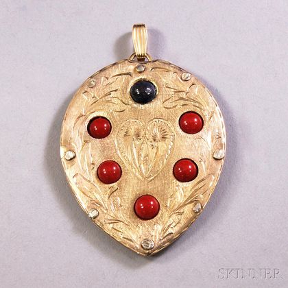 14kt Gold and Hardstone Bead Pendant