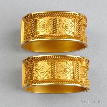 Pair of Etruscan Revival Gold Bracelets