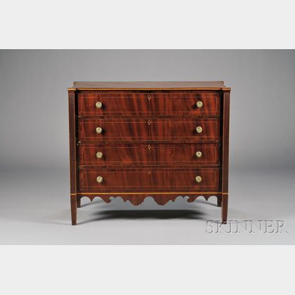 Federal Mahogany Carved and Inlaid Chest of Four Drawers