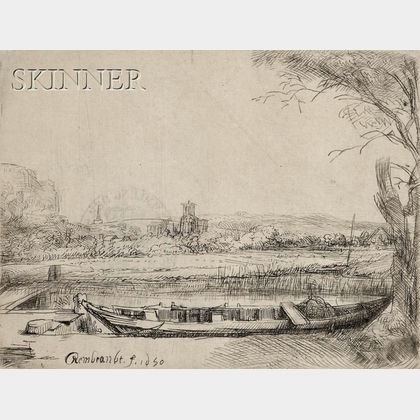 Rembrandt van Rijn (Dutch, 1606-1669) Canal with a Large Boat and Bridge