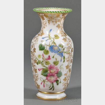 Enamel Decorated Opaline Glass Vase