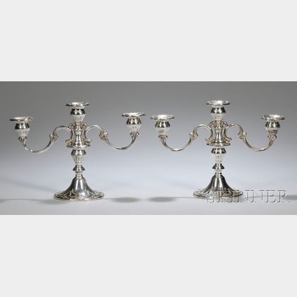 Pair of Gorham Weighted Sterling Silver Convertible Three-light Candelabra