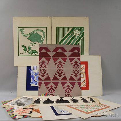 Attributed to Marjorie E. Bevlin (American, 20th Century) Portfolio of Thirteen Studies for Textile Designs