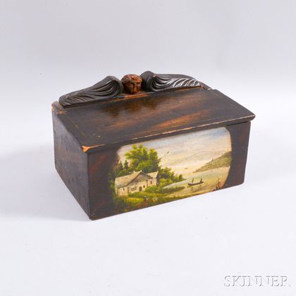 Small Paint-decorated and Figural-carved Lift-top Box