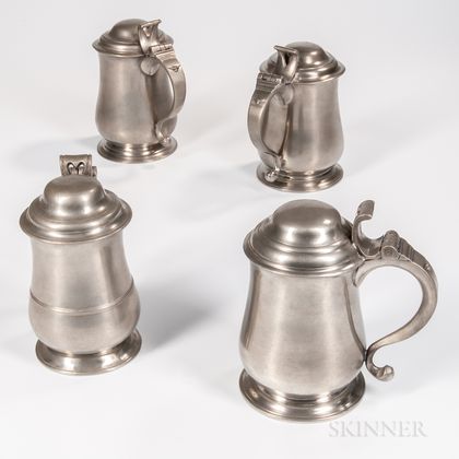 Four Early Pewter Tankards