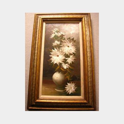Framed Oil of White Flowers in a Vase