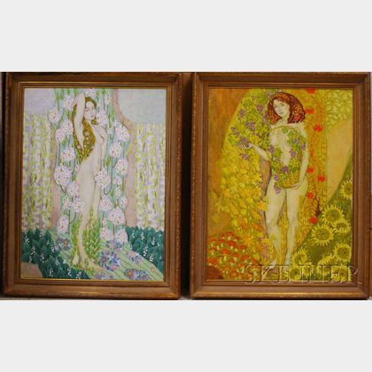 American School, 20th Century Lot of Two Allegorical Figures of Spring and Fall.