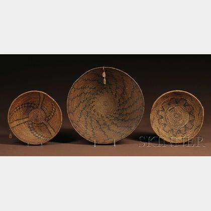 Three Southwest Coiled Basketry Bowls