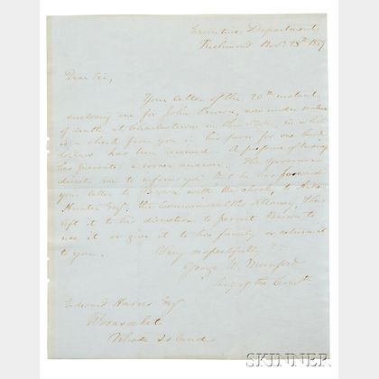 Brown, John (1800-1859) Autograph Note Signed and Endorsed Check, 1 December 1859.