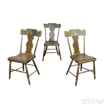 Set of Three Paint-decorated Fiddle-back Chairs
