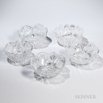 Five American Colorless Cut Glass Bowls