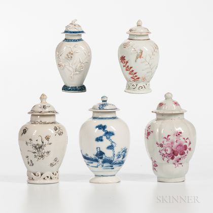 Five Polychrome-decorated Export Porcelain Jars