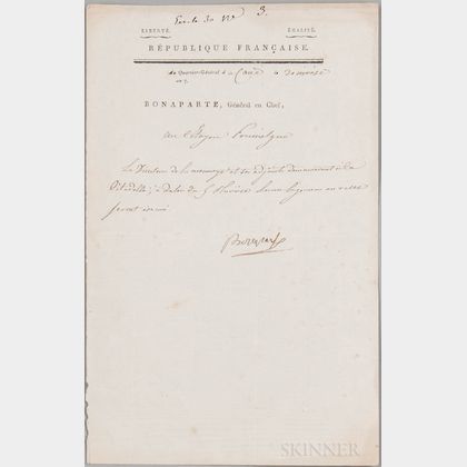 Napoleon I (1769-1821) Military Order Signed, Cairo, 19 January 1799.