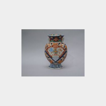 Imari Two-handled Moon-shaped Porcelain Vase. 