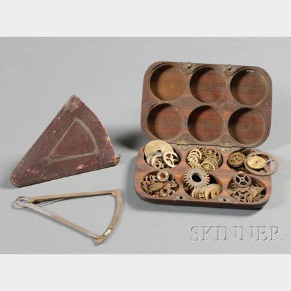 Cased Dixieme Gauge and a Six-compartment Wheel-sorting Box