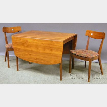 Mid-century Modern Drexel Declaration Walnut Drop-leaf Dining Table and Four Dining Chairs with Upholstered Seats