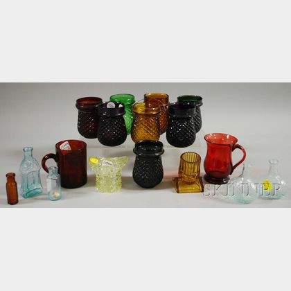 Seventeen Assorted Blown and Blown-molded Colored Glass Items