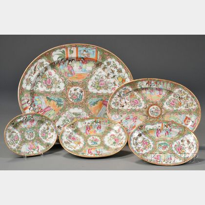 Five Graduating Rose Medallion Oval Porcelain Platters